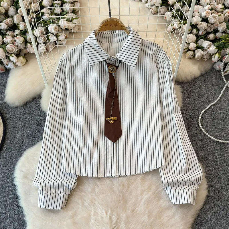 Knitted Vest&Striped Shirt 2Pcs