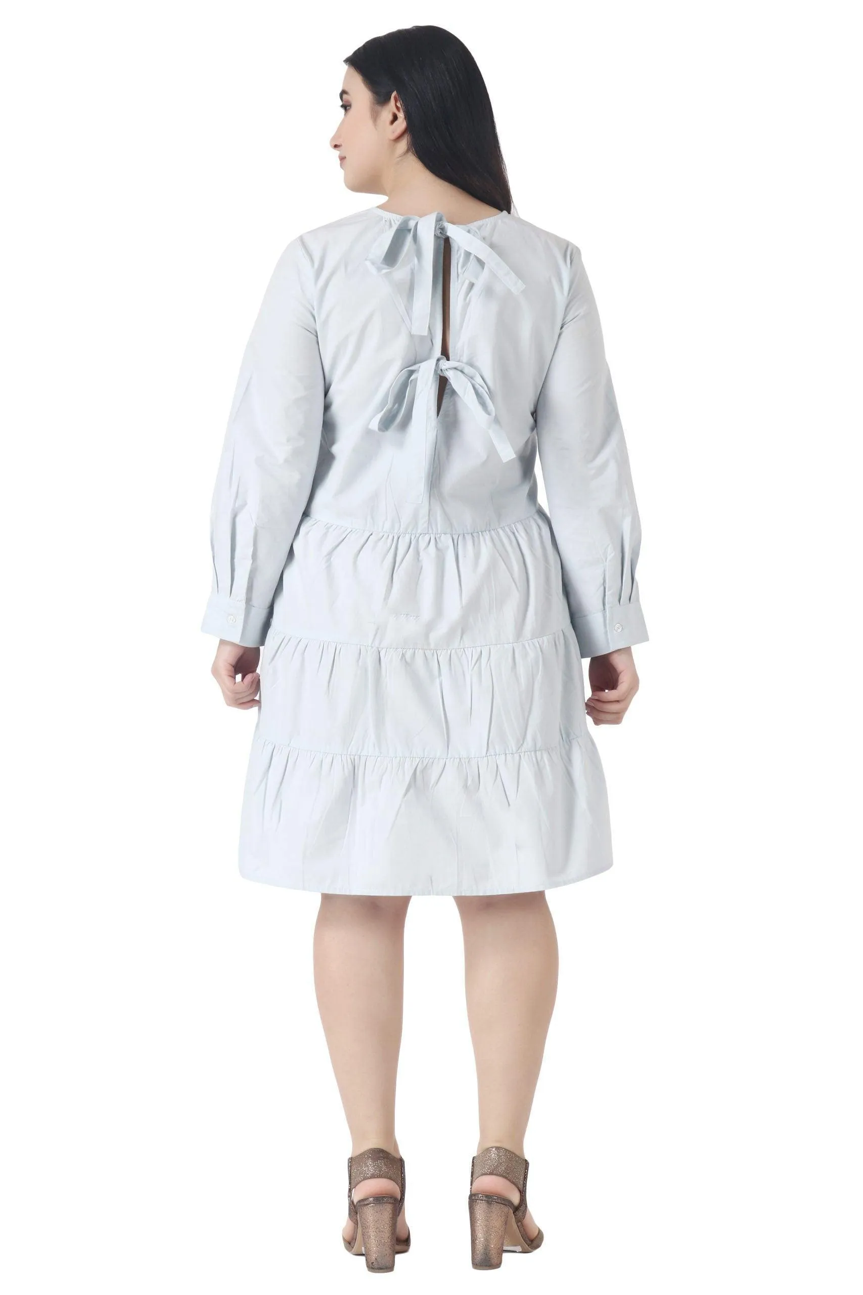 Light Blue Solid Dress with Back Tie