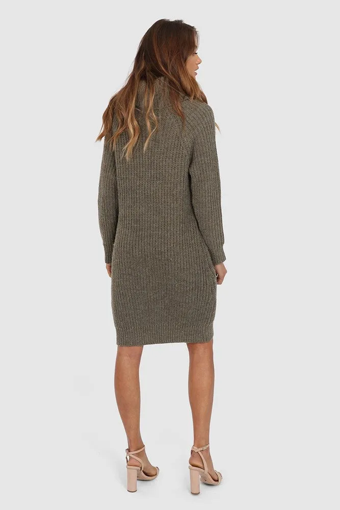Lost In Lunar Memphis Knit Dress Khaki
