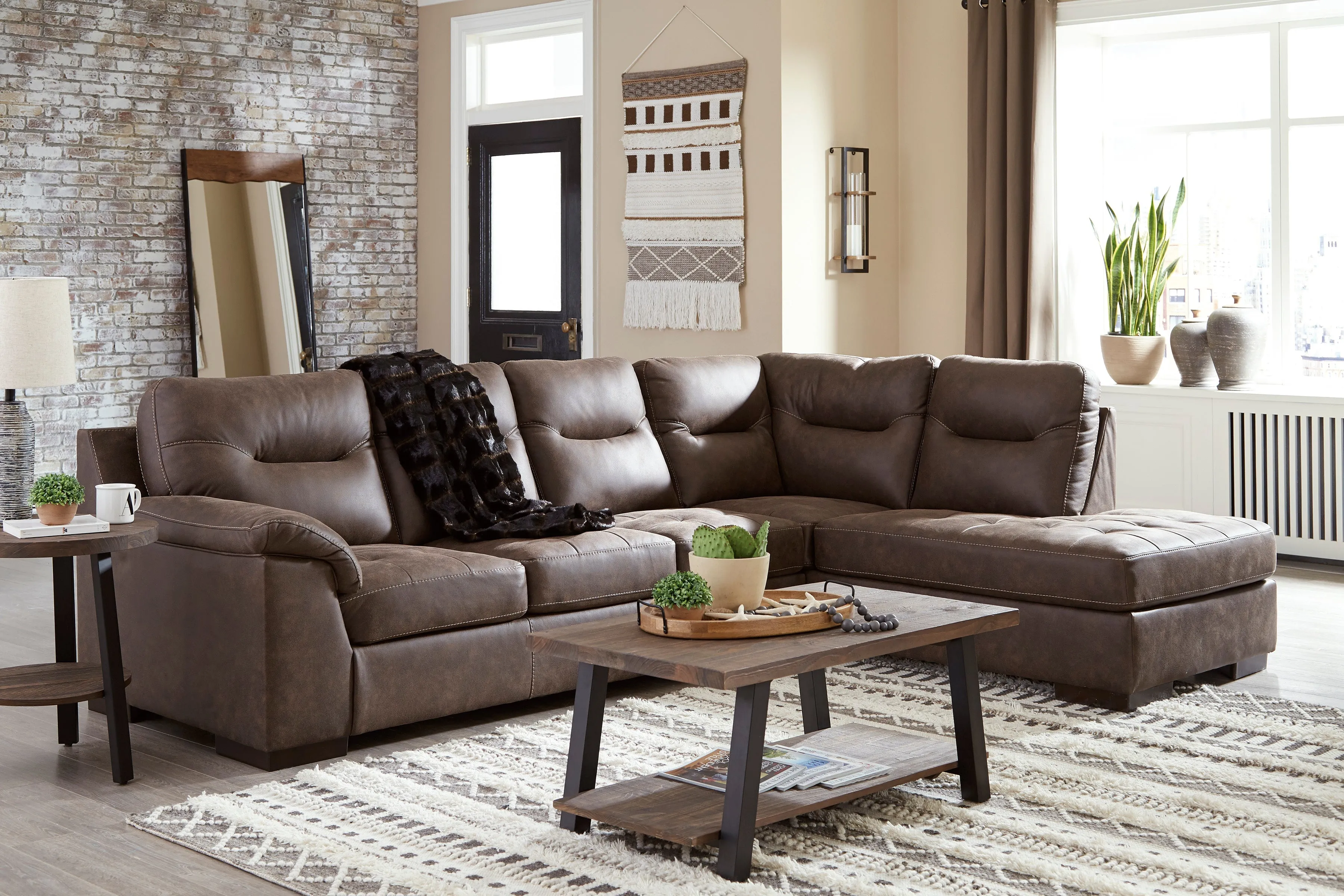 Maderla Walnut 2-Piece RAF Sectional