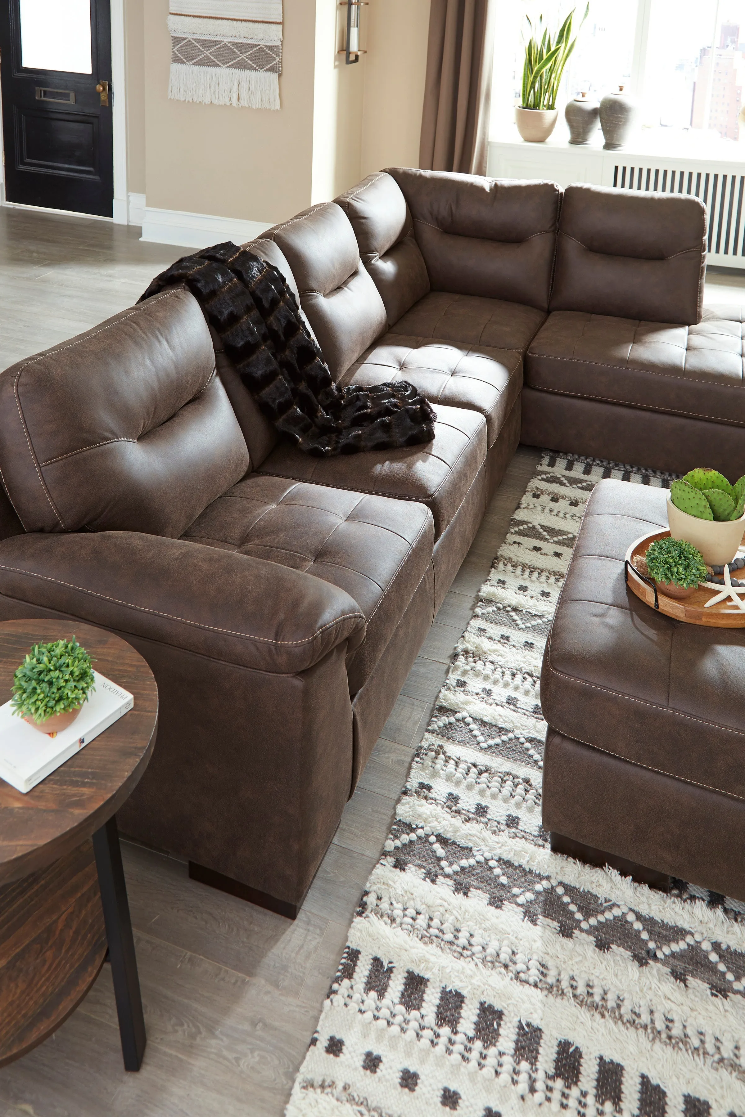 Maderla Walnut 2-Piece RAF Sectional