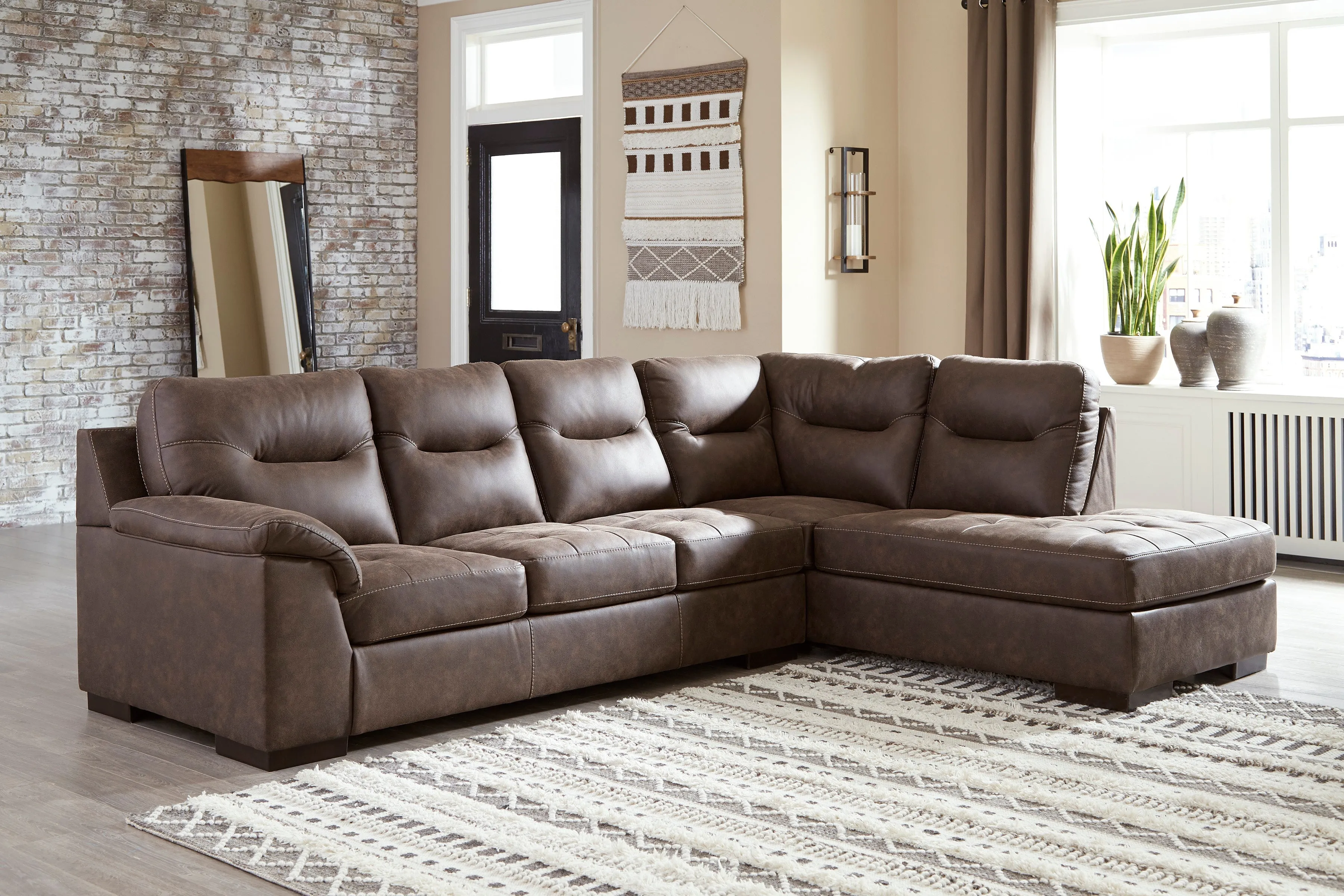 Maderla Walnut 2-Piece RAF Sectional