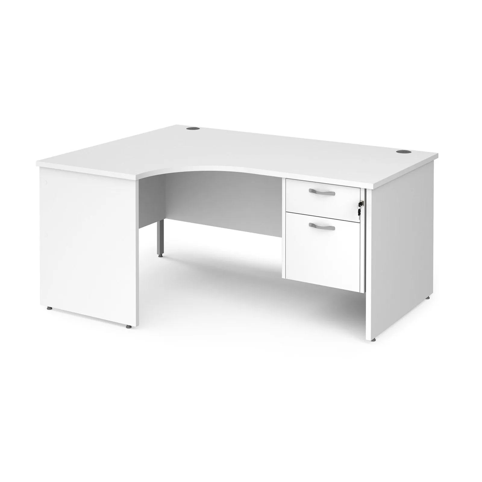 Maestro 25 panel leg left hand ergonomic desk with 2 drawer pedestal