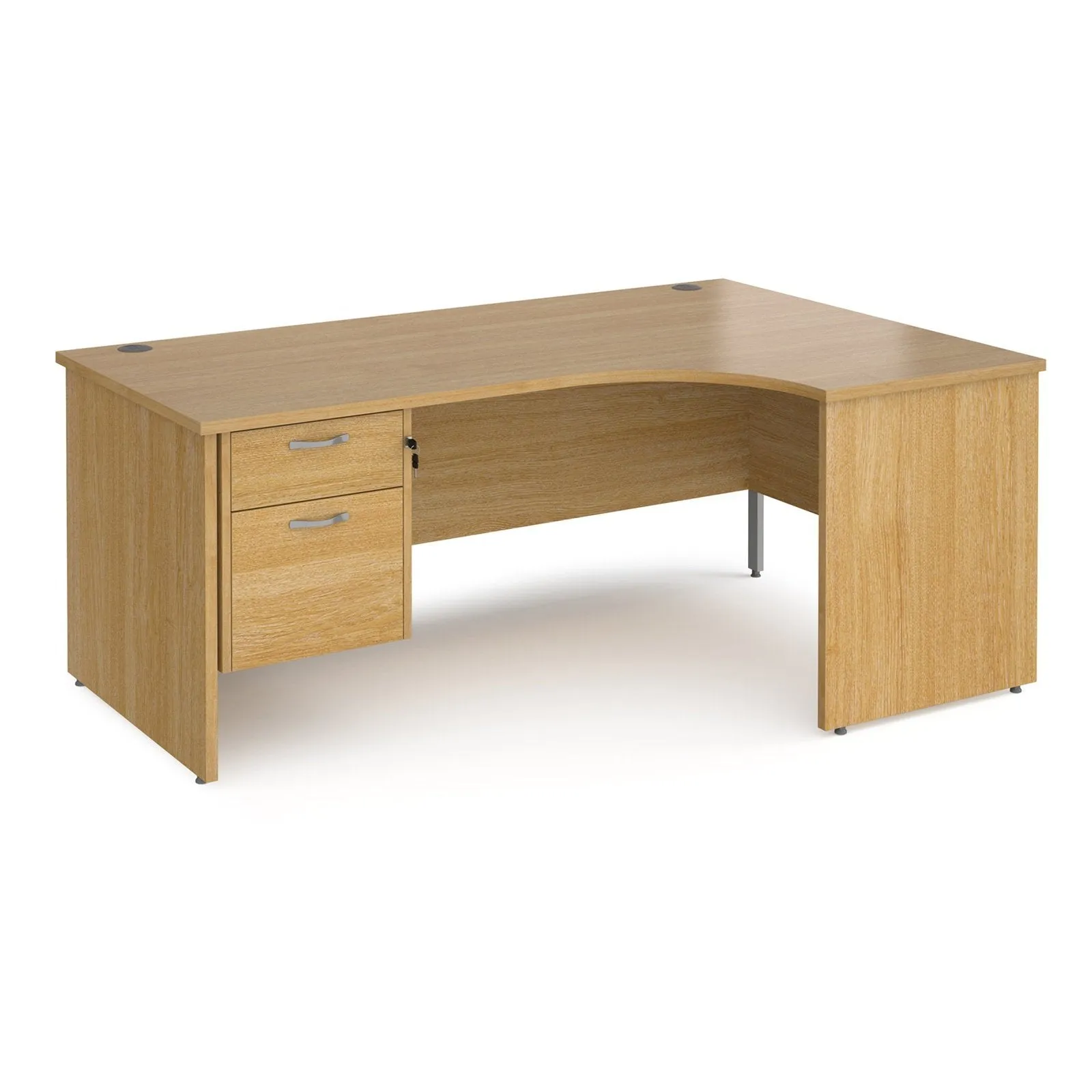 Maestro 25 panel leg right hand ergonomic desk with 2 drawer pedestal
