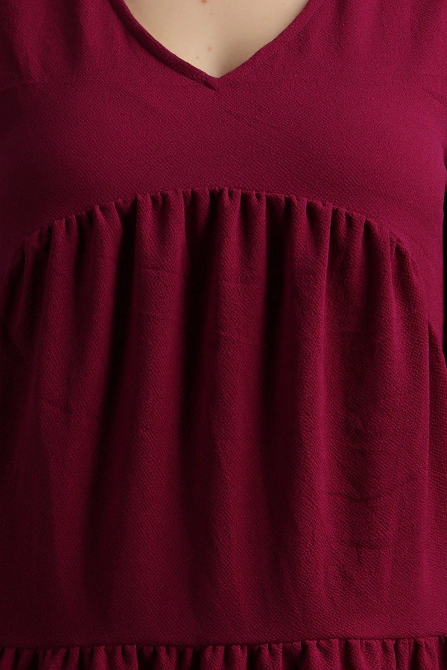 Maroon Solid Frill Dress