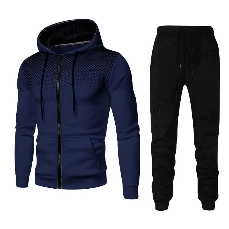Men's Classic Casual Autumn and Winter Hooded Long Sleeve Hoodie Elastic Waist Sweatpants Set 57040185K