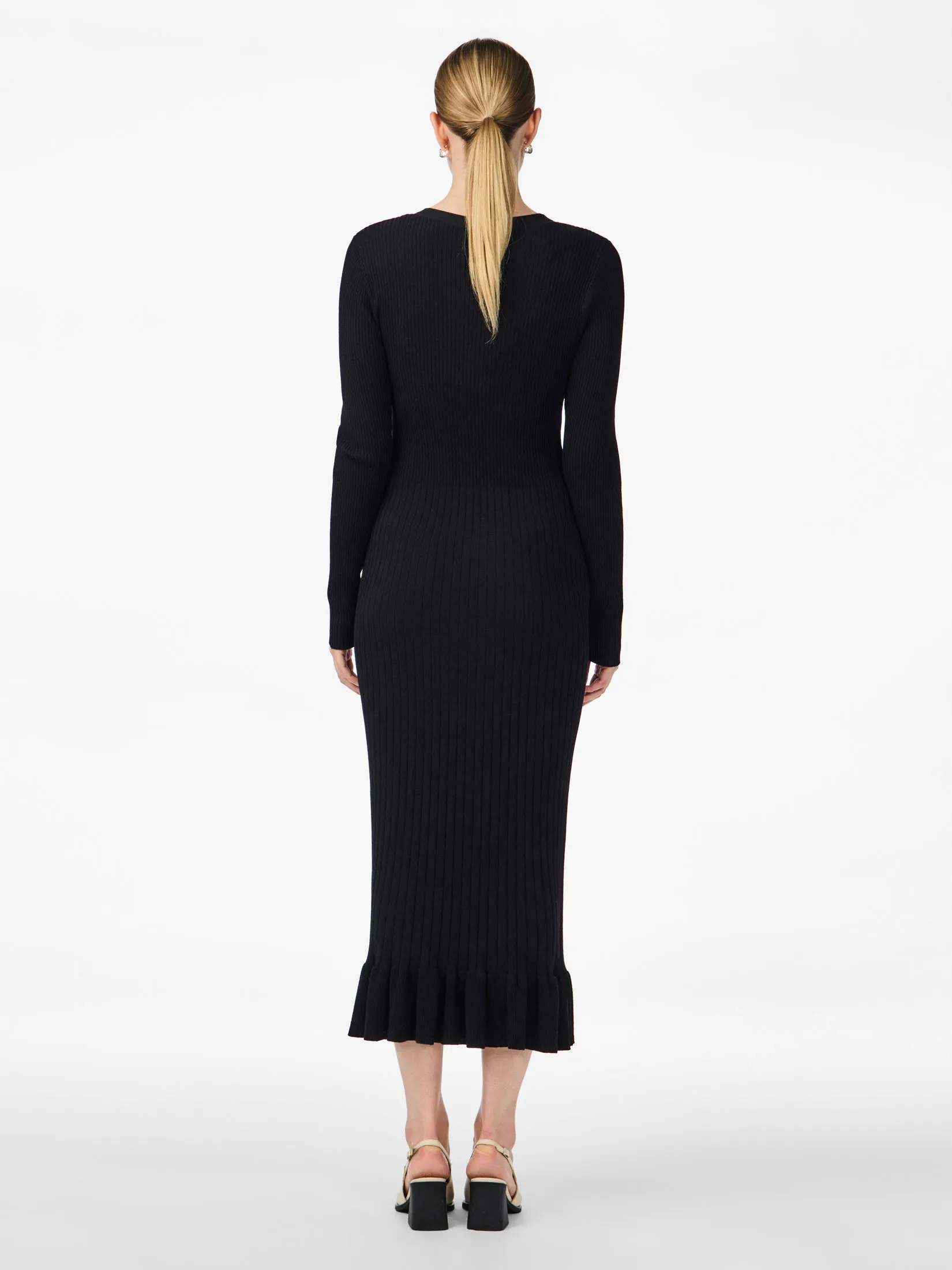 Mikke Ls Midi Knit Dress S - Black