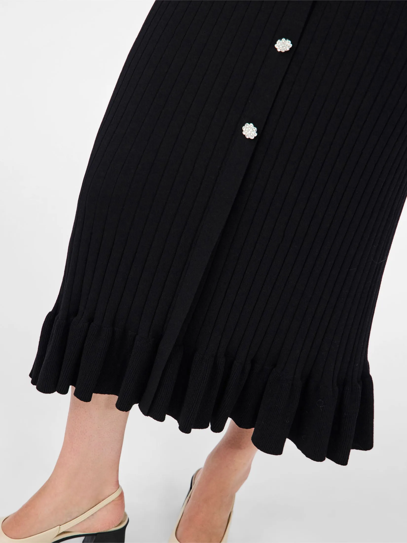 Mikke Ls Midi Knit Dress S - Black