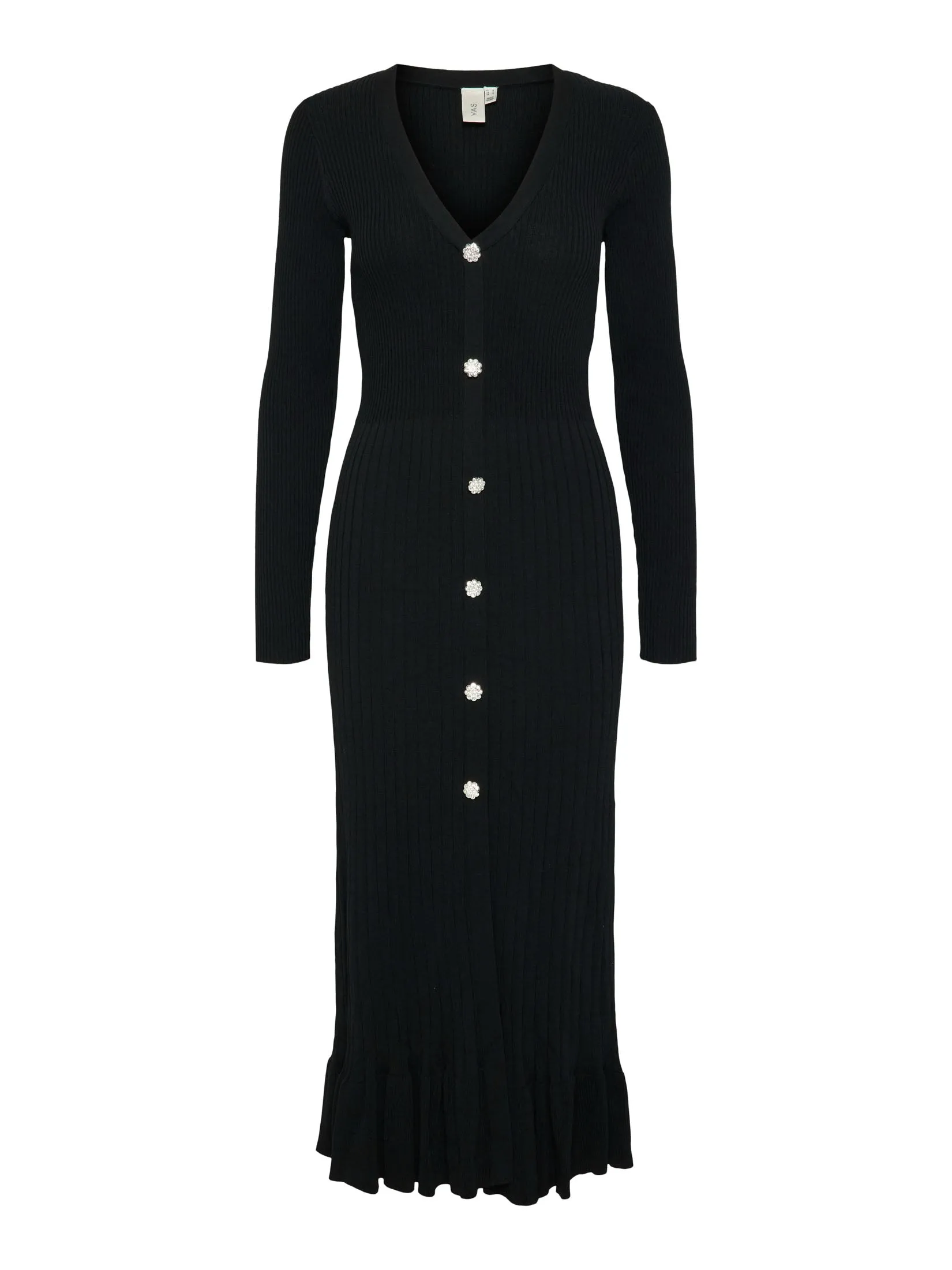 Mikke Ls Midi Knit Dress S - Black