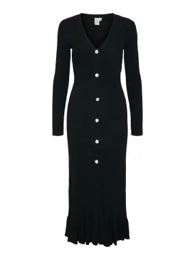 Mikke Ls Midi Knit Dress S - Black
