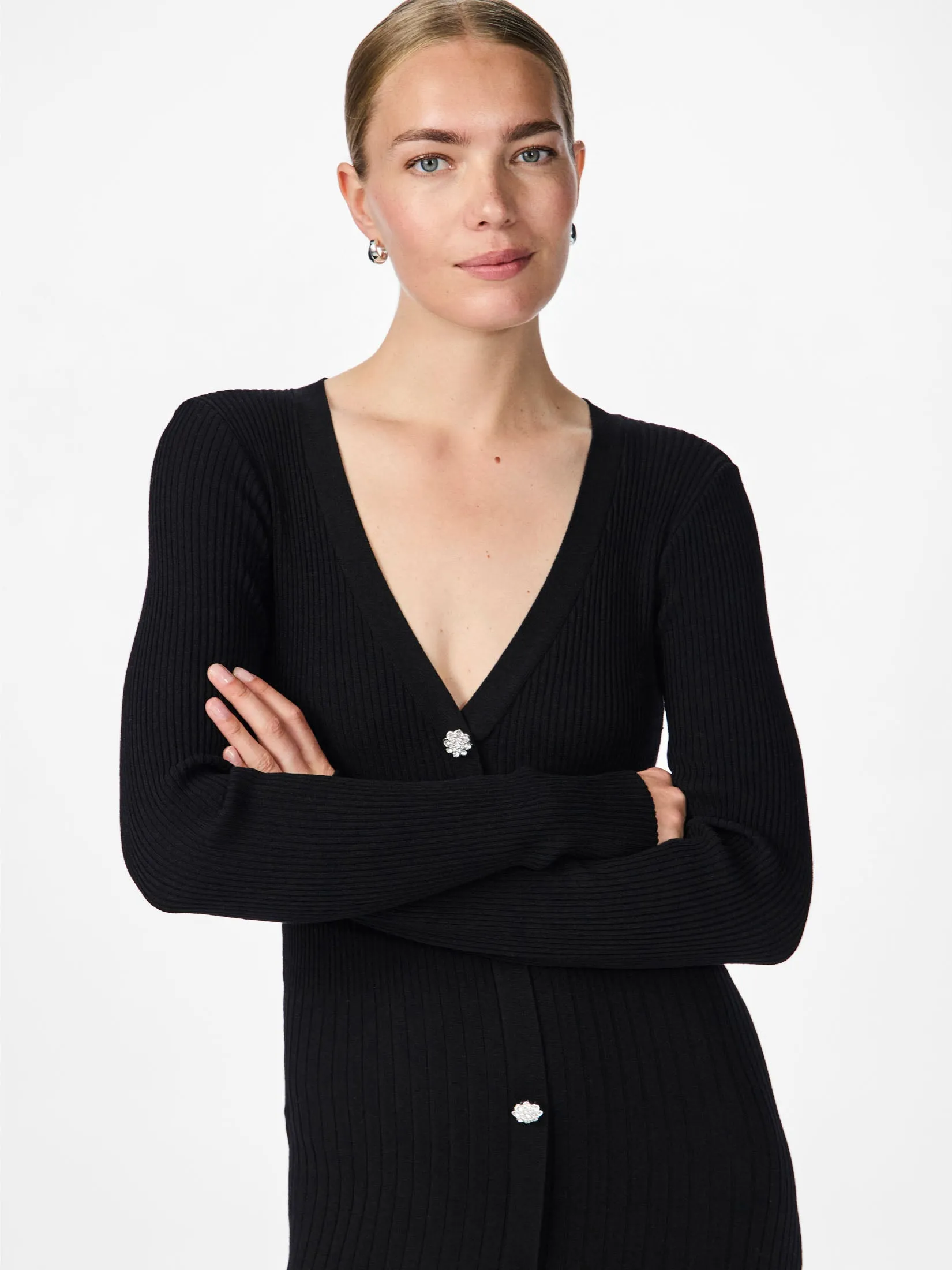 Mikke Ls Midi Knit Dress S - Black