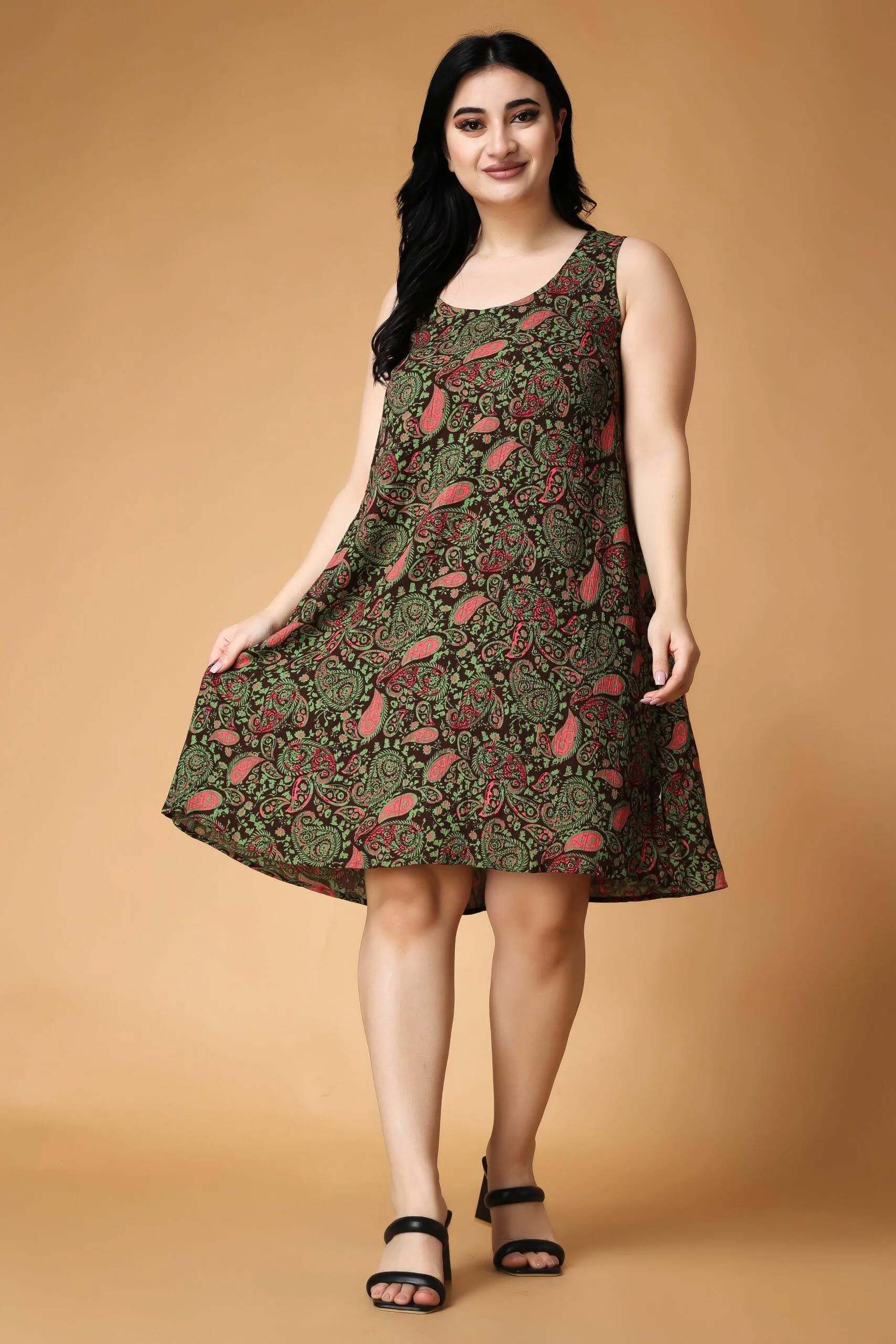 Motif Printed Dress with Shrug