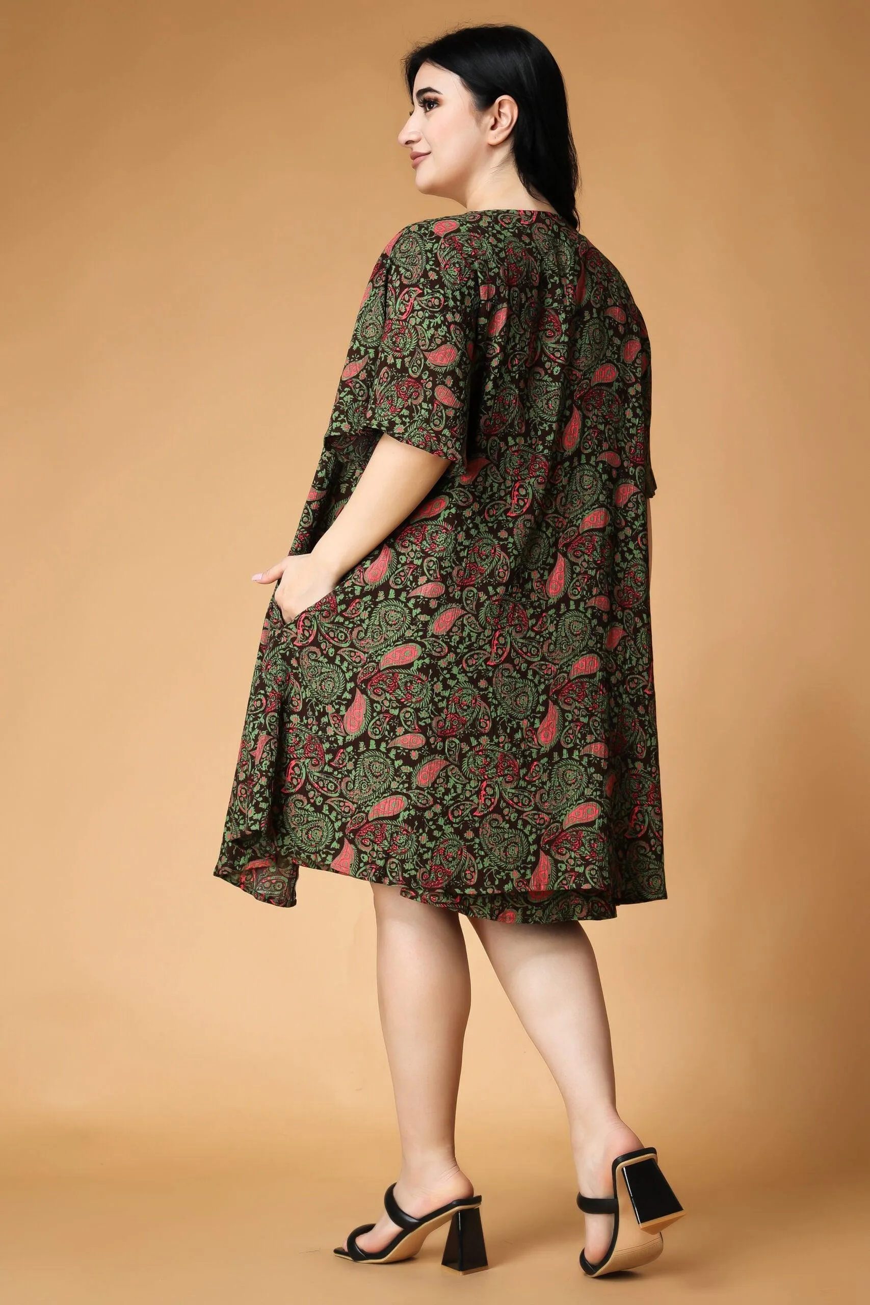 Motif Printed Dress with Shrug