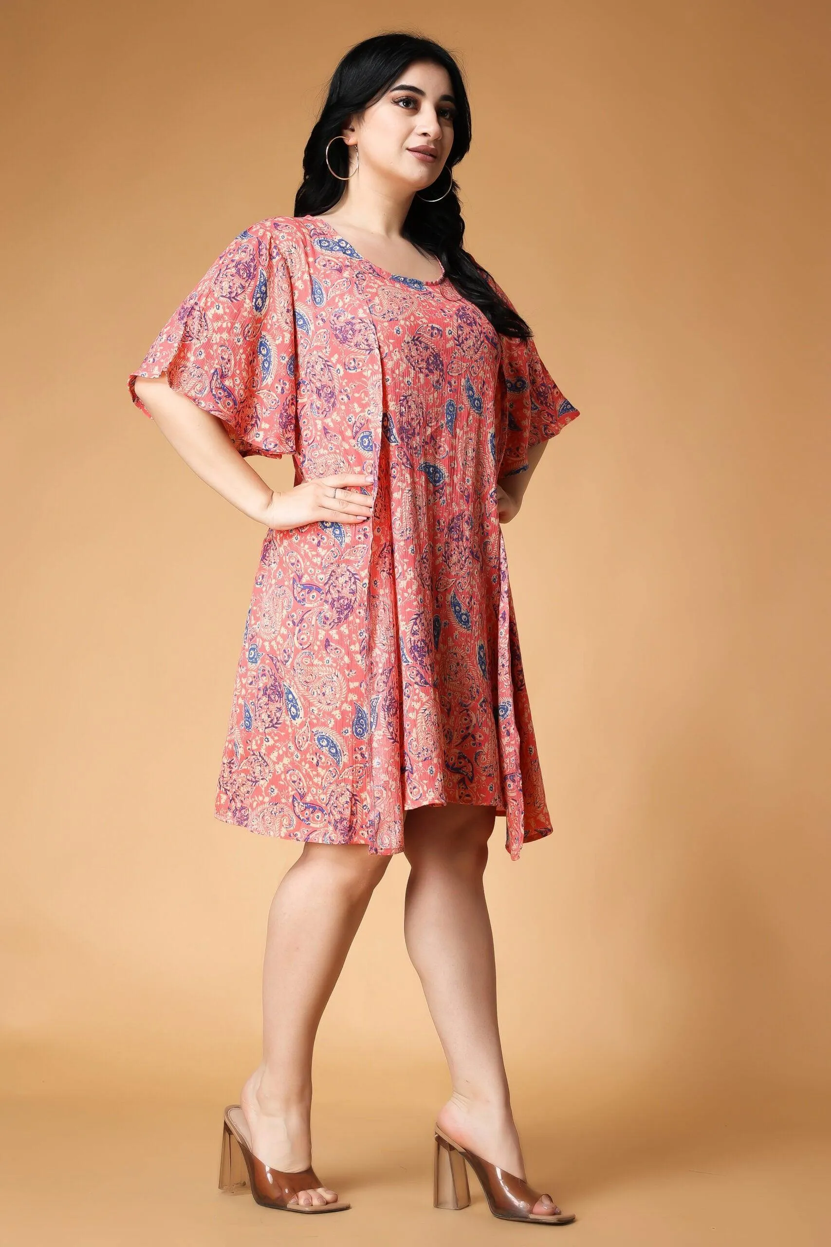 Motif Printed Dress with Shrug
