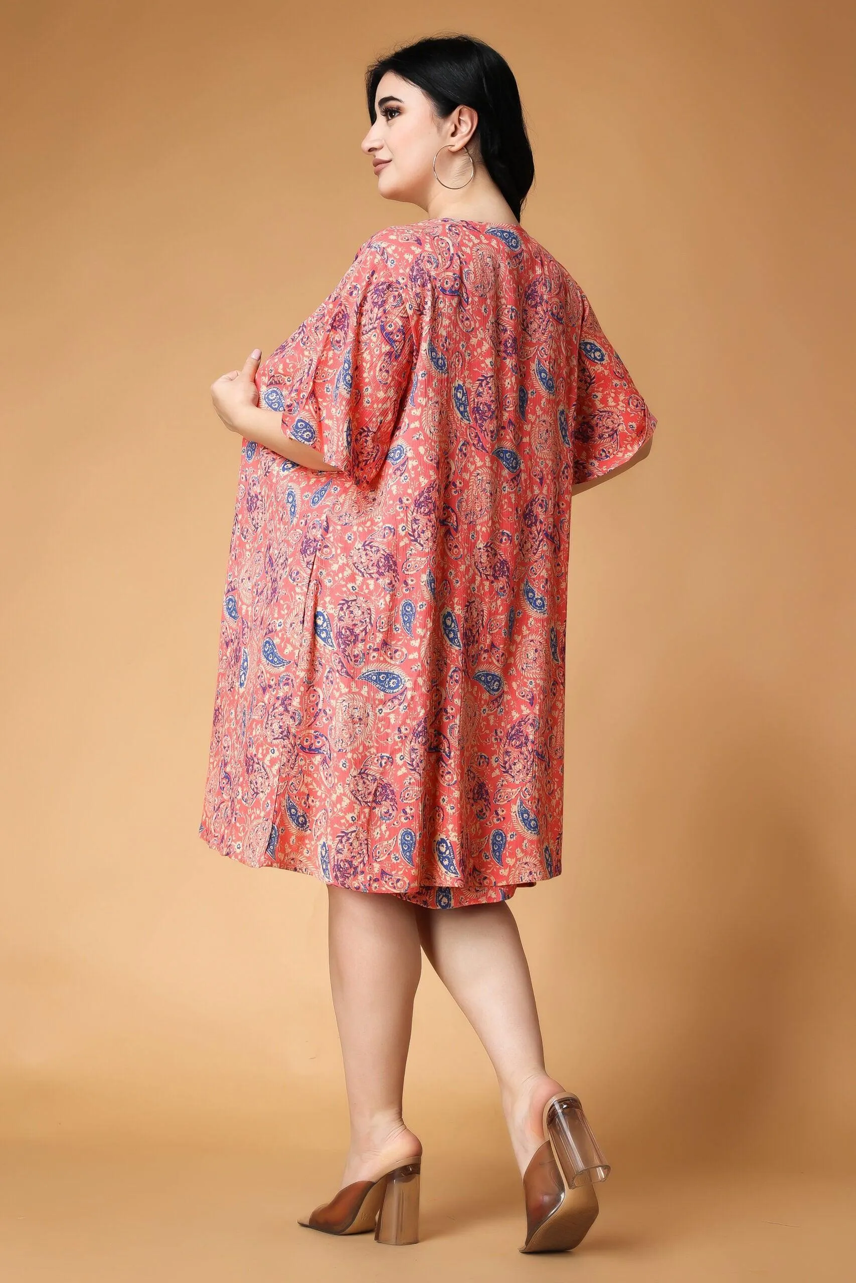 Motif Printed Dress with Shrug