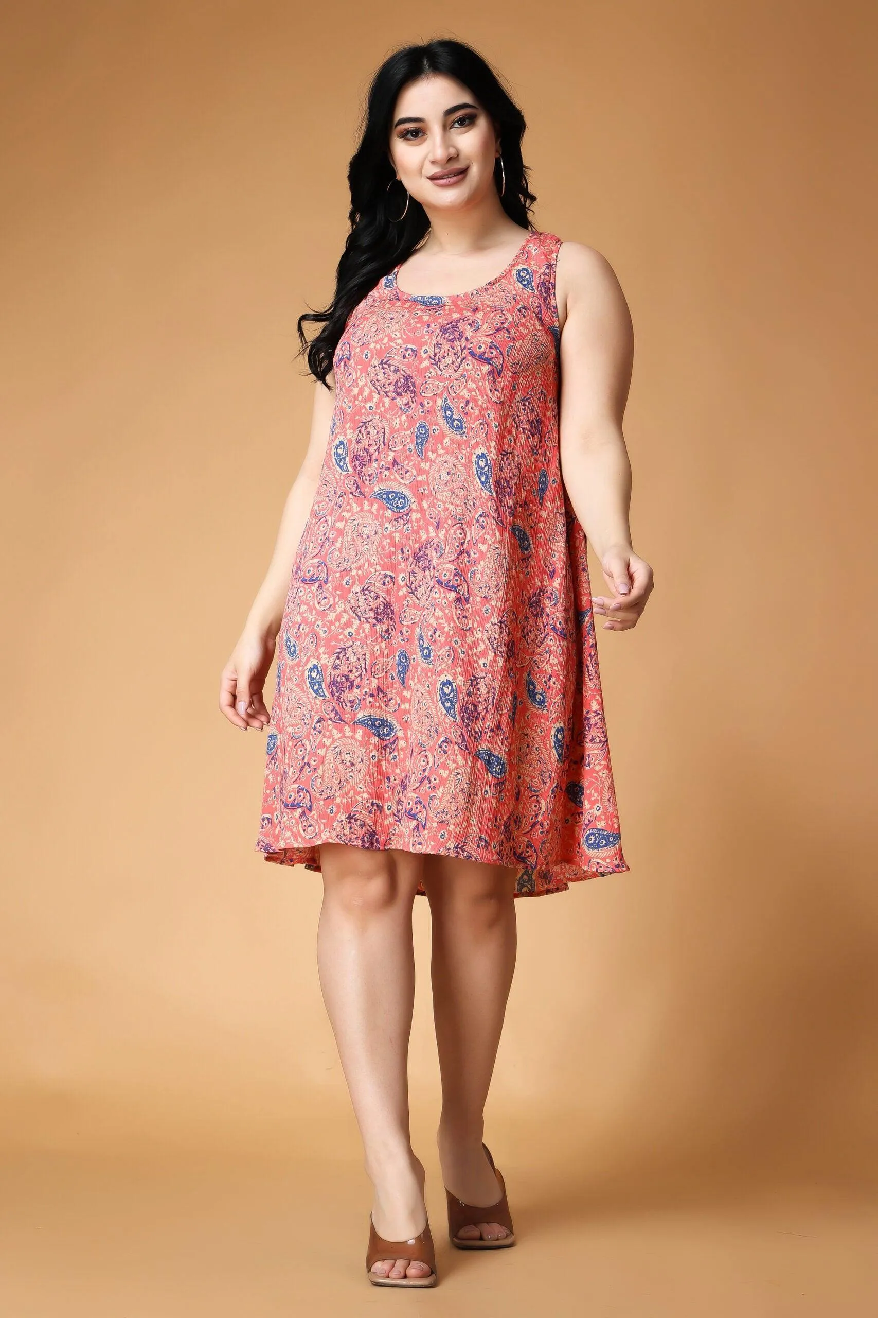 Motif Printed Dress with Shrug