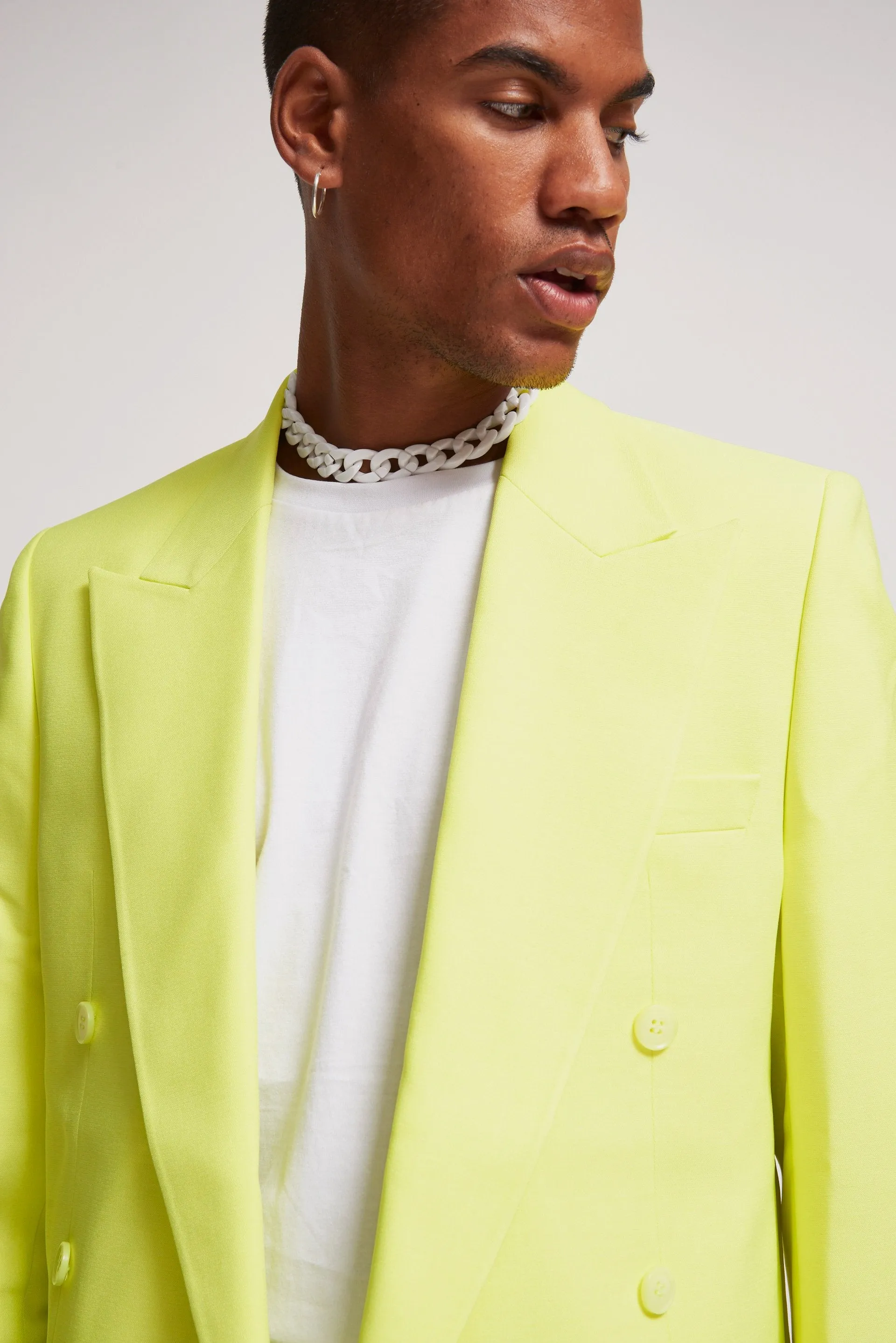 Neon Yellow Double Breasted Blazer