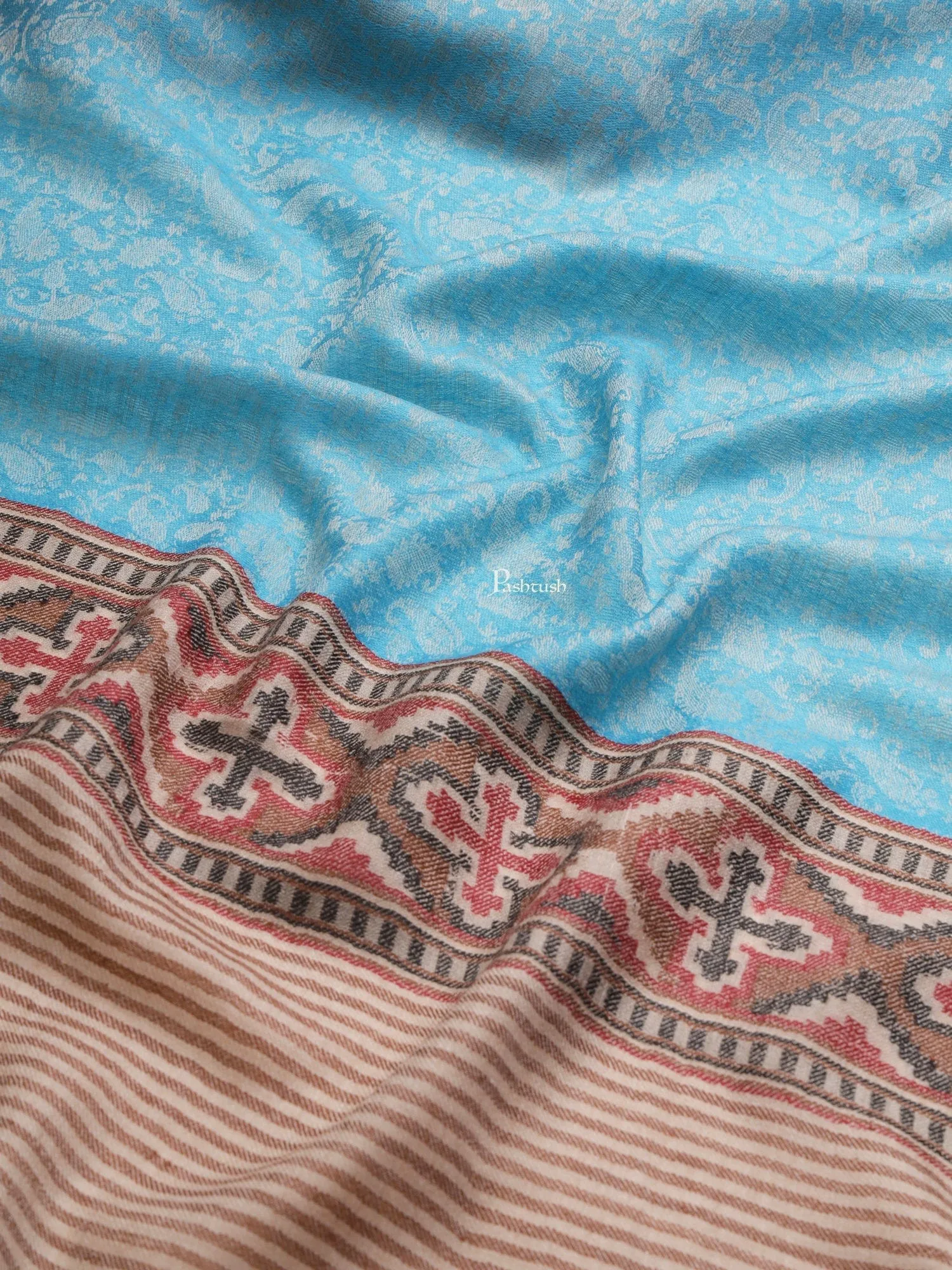 Pashtush Womens, Extra Fine Wool, Aztec Palla Woven, Aqua Blue