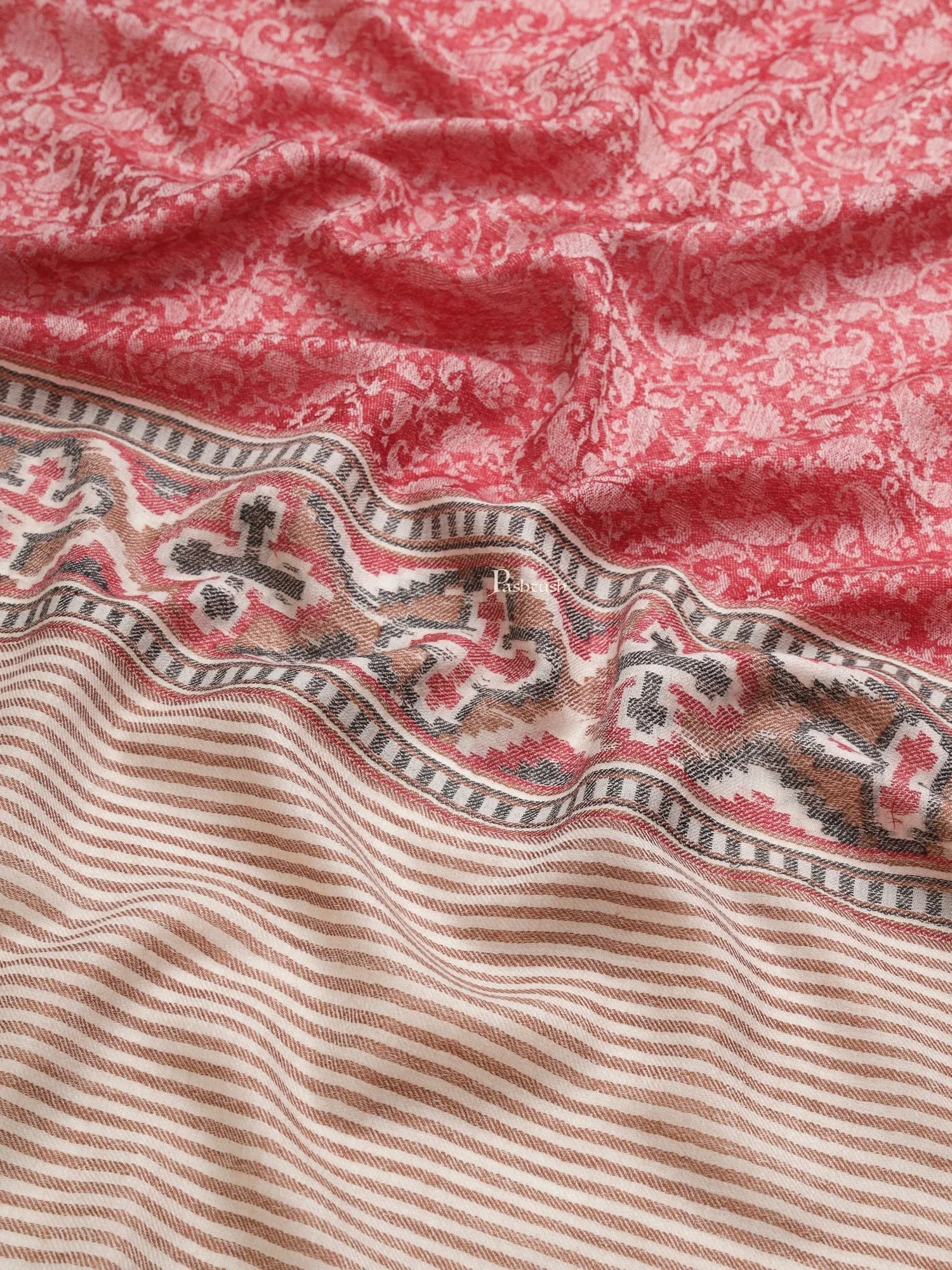 Pashtush Womens, Extra Fine Wool, Aztec Palla Woven, ROSE
