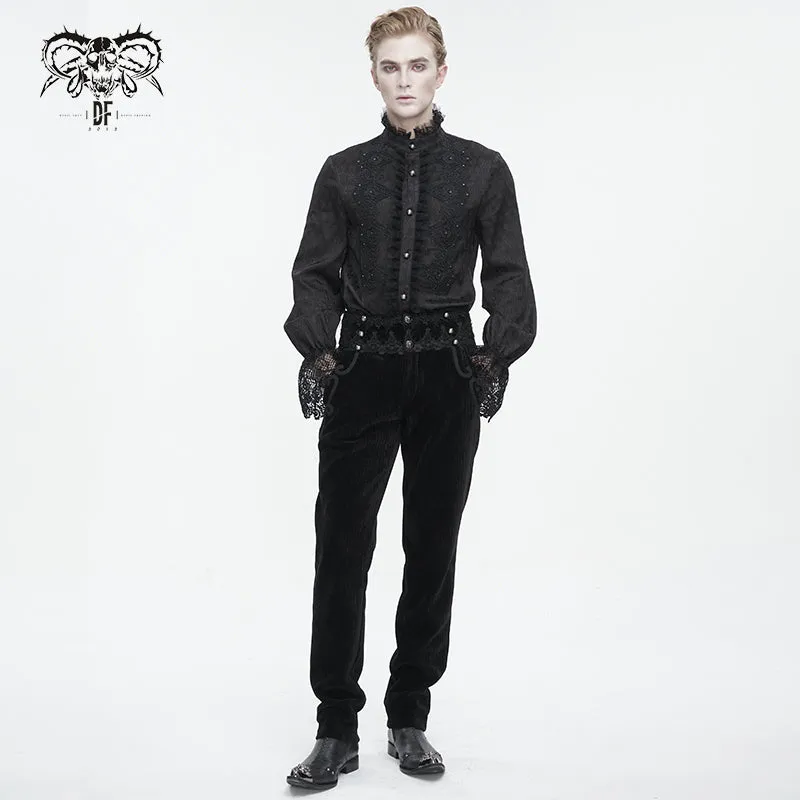PT22601 Black Gothic high waist chenille men's trousers