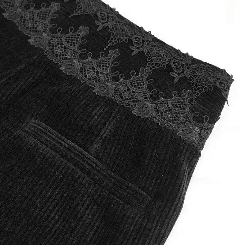PT22601 Black Gothic high waist chenille men's trousers