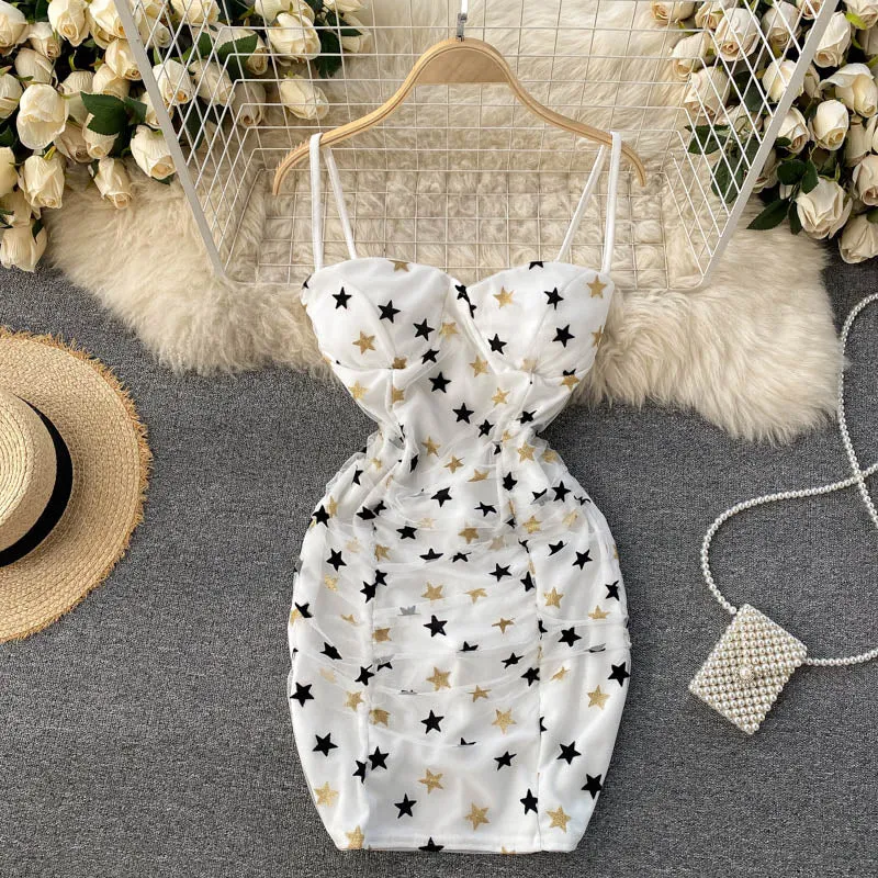 Sexy Star-embellished Mesh Ruffled Dress
