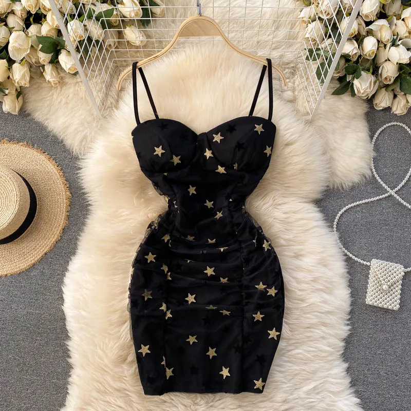Sexy Star-embellished Mesh Ruffled Dress