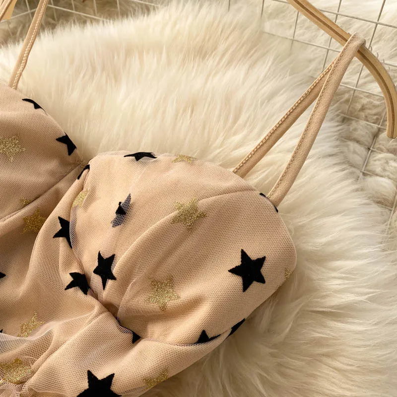 Sexy Star-embellished Mesh Ruffled Dress