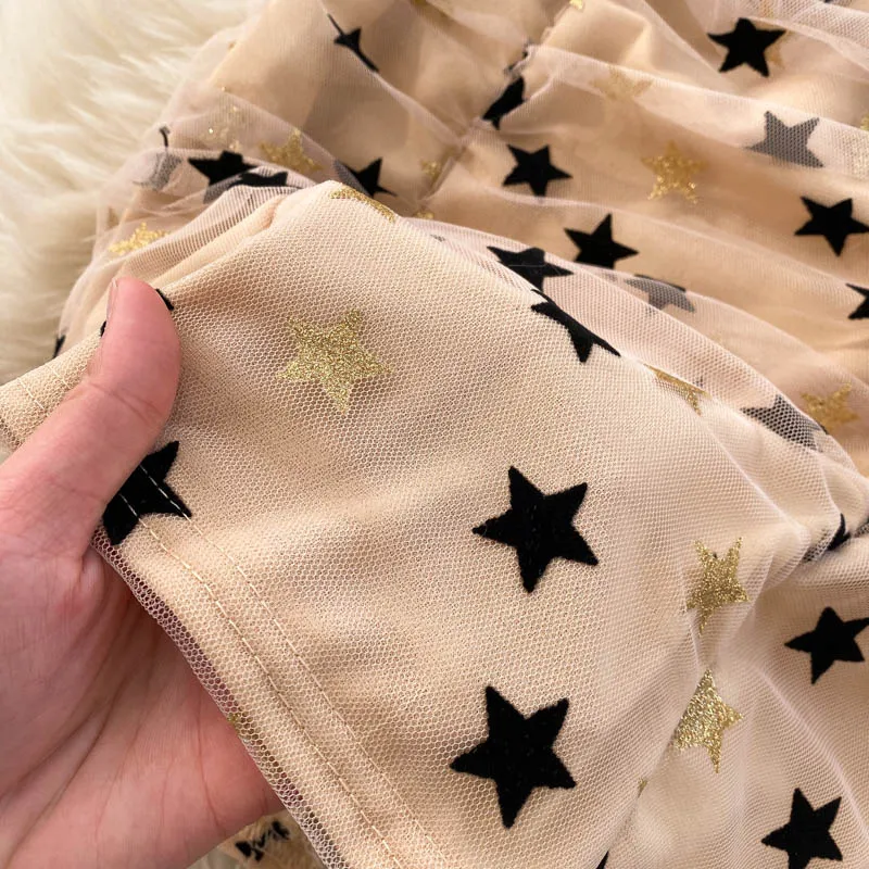 Sexy Star-embellished Mesh Ruffled Dress