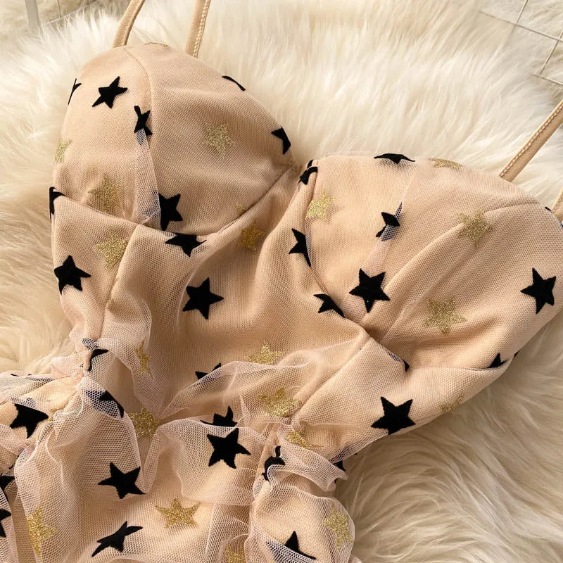 Sexy Star-embellished Mesh Ruffled Dress