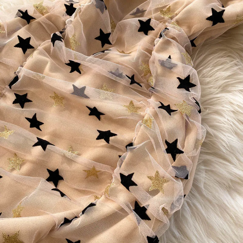 Sexy Star-embellished Mesh Ruffled Dress