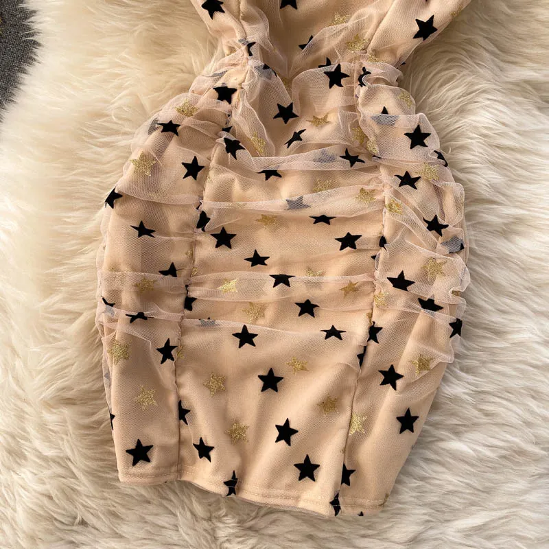 Sexy Star-embellished Mesh Ruffled Dress