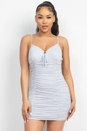 Shirred Bodycon Ruffled Trim Dress