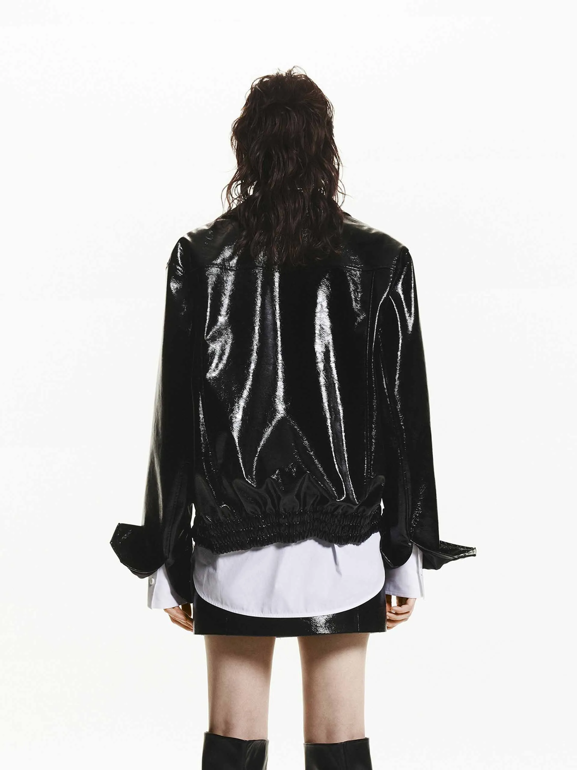 Snap Button Leather Jacket