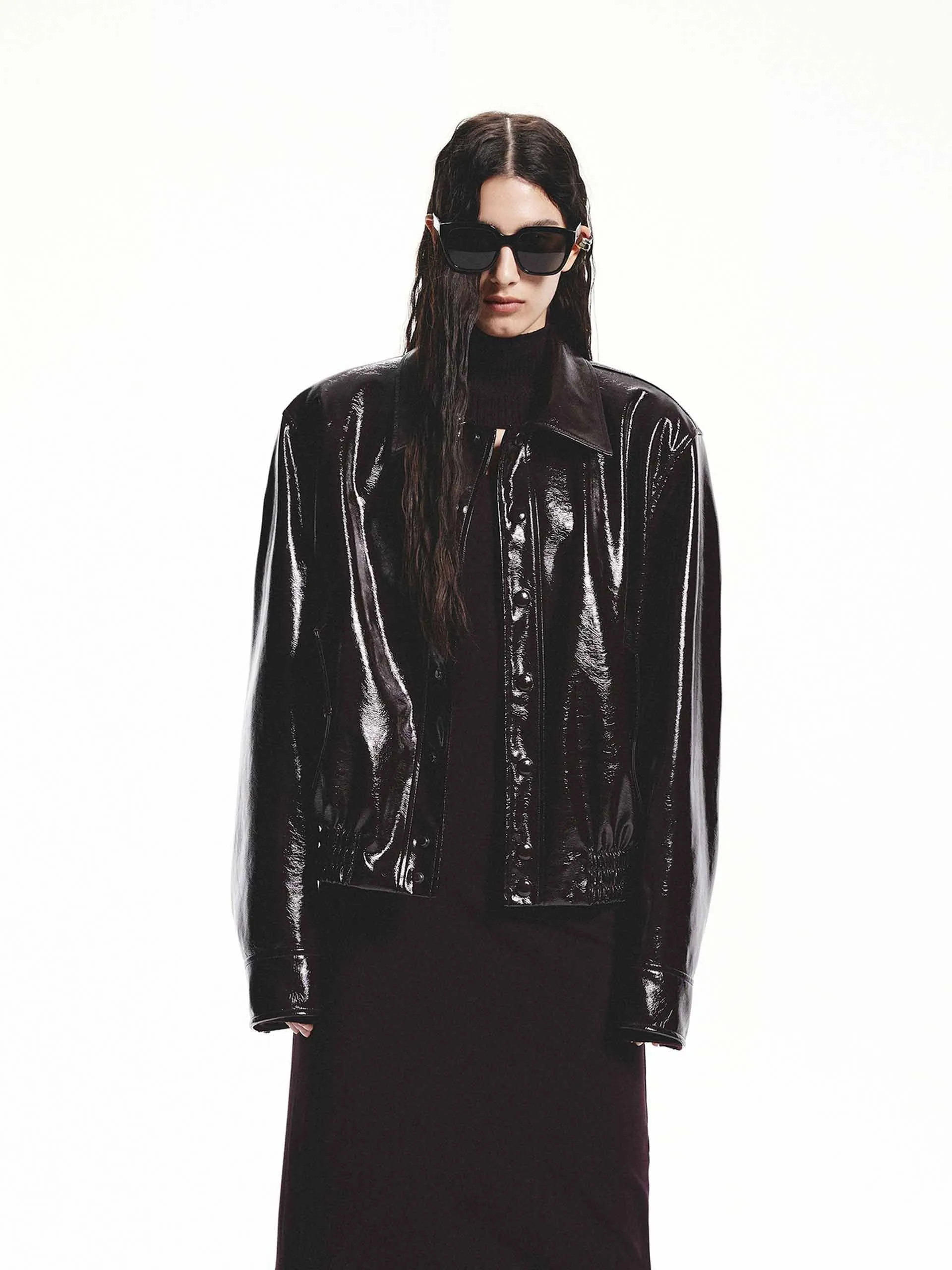 Snap Button Leather Jacket