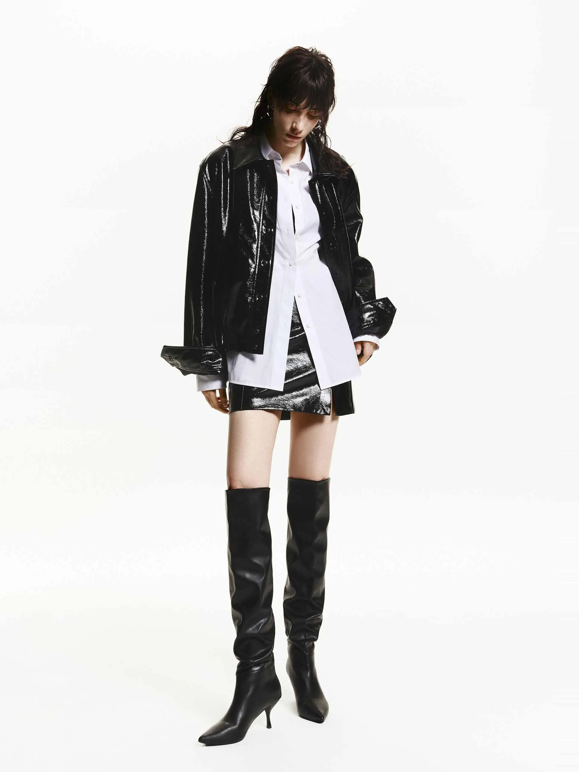 Snap Button Leather Jacket