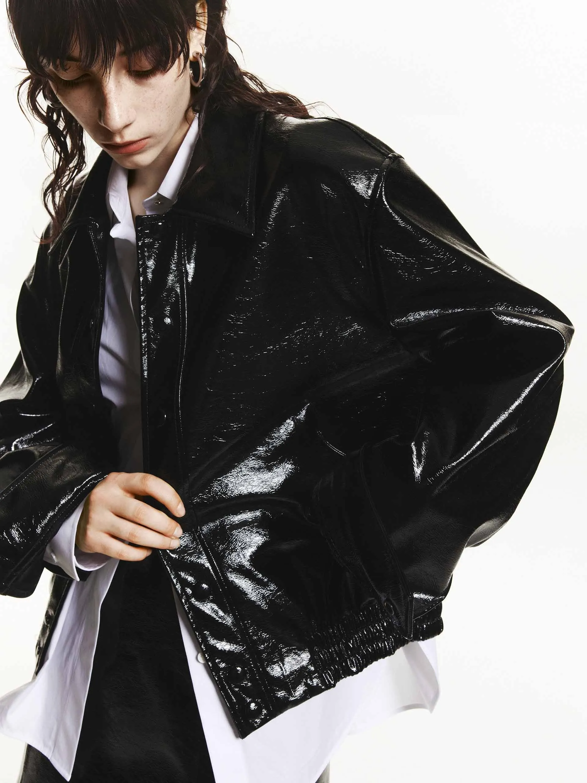 Snap Button Leather Jacket