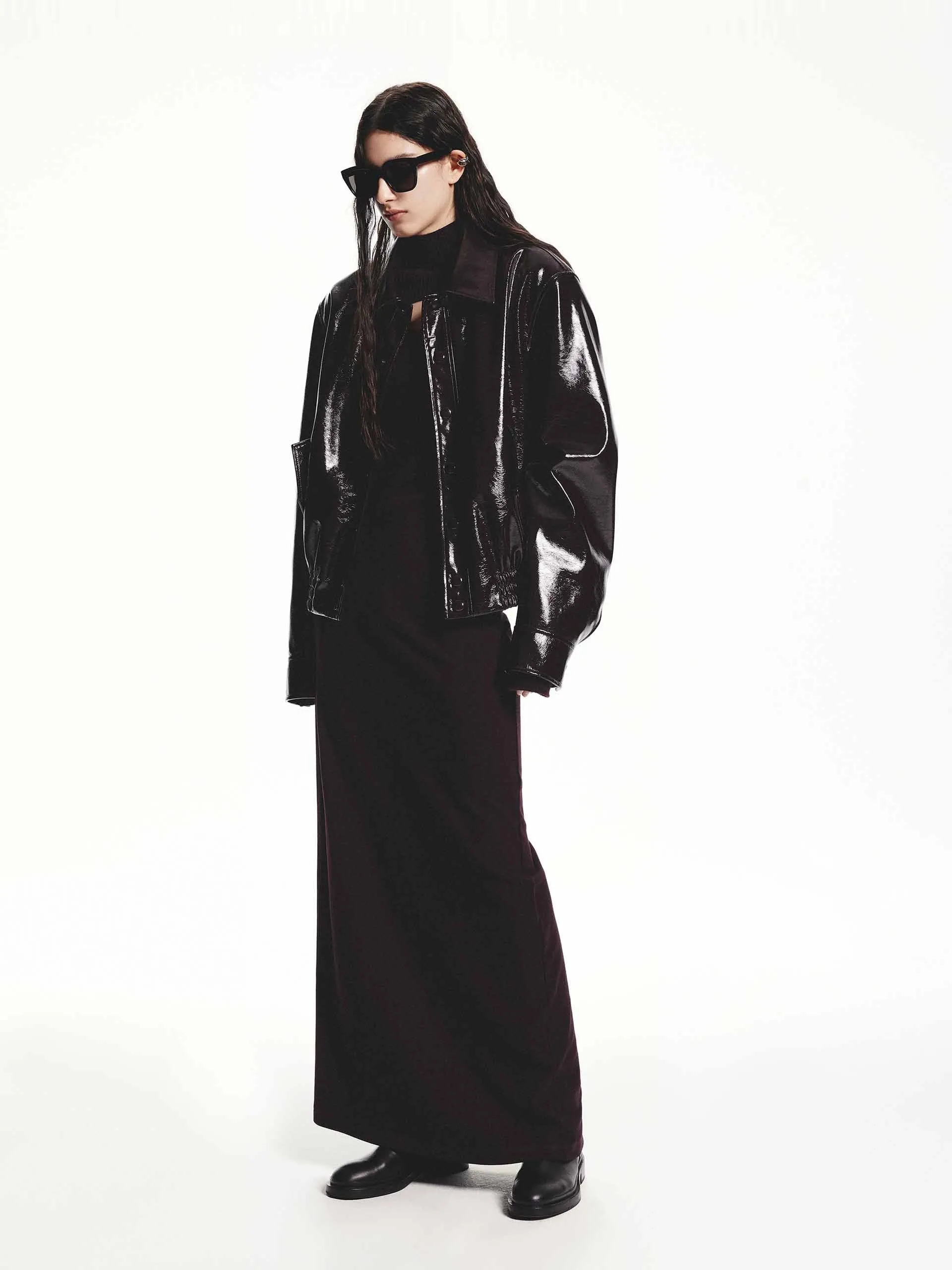 Snap Button Leather Jacket