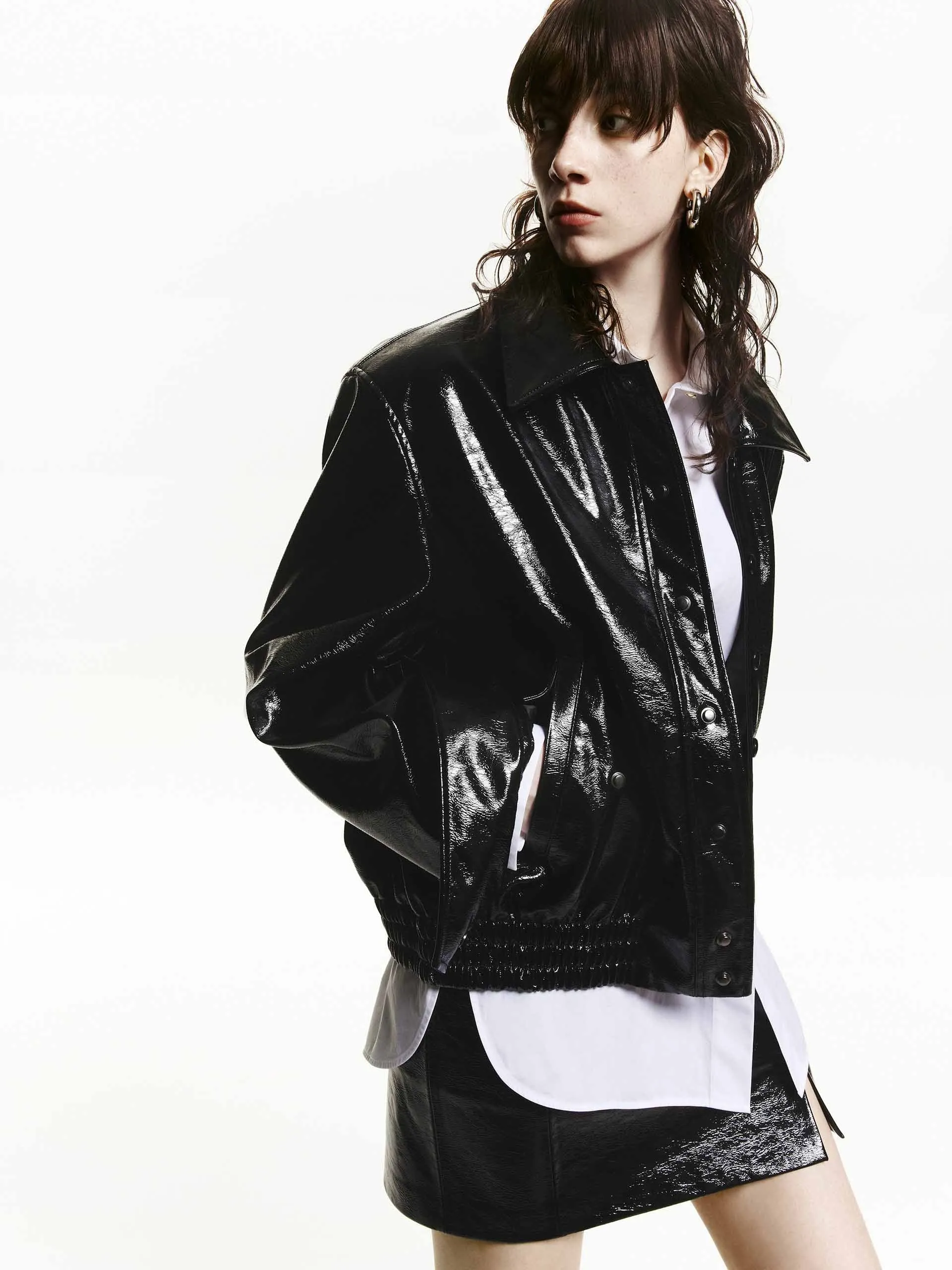 Snap Button Leather Jacket