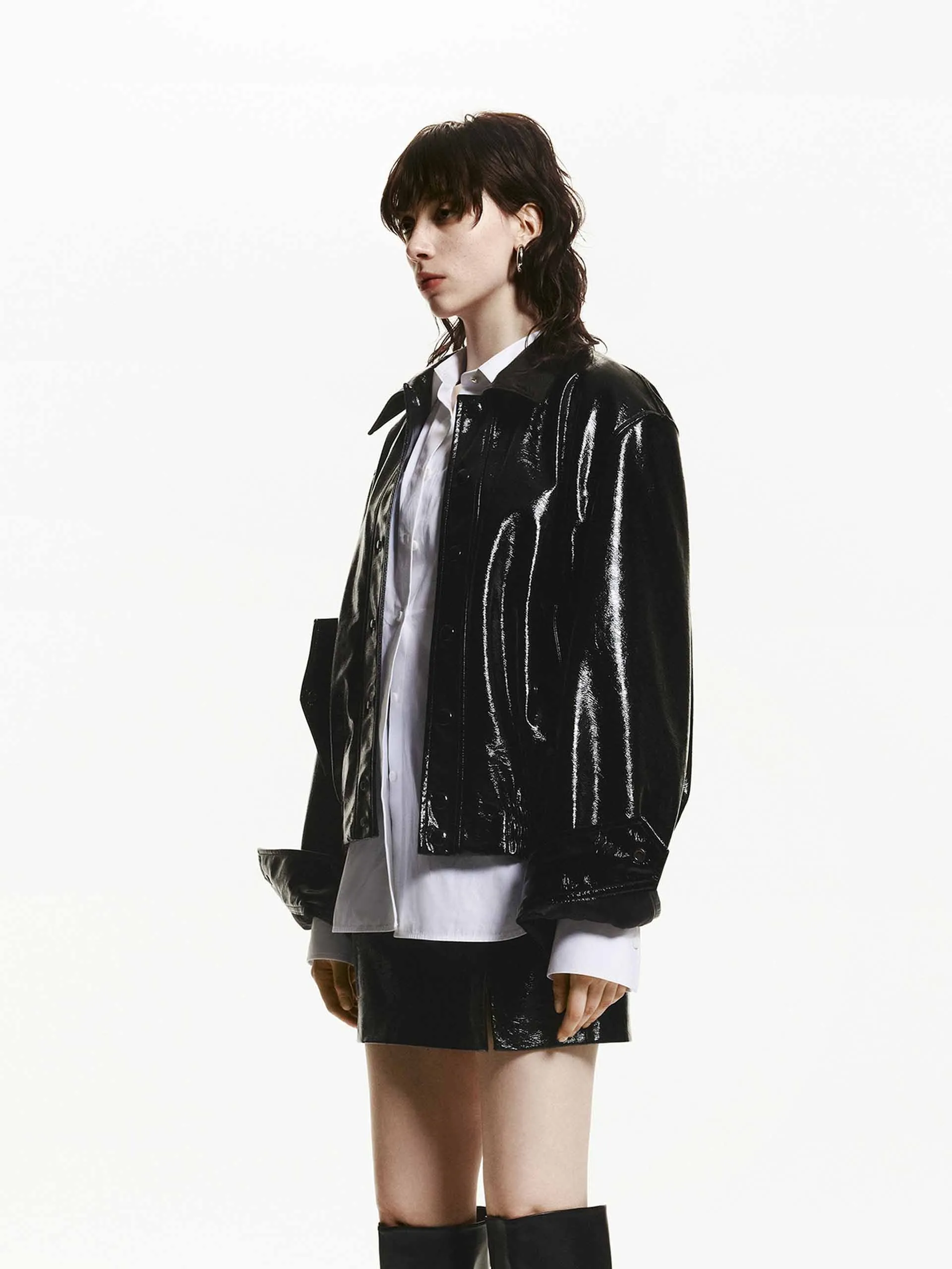 Snap Button Leather Jacket