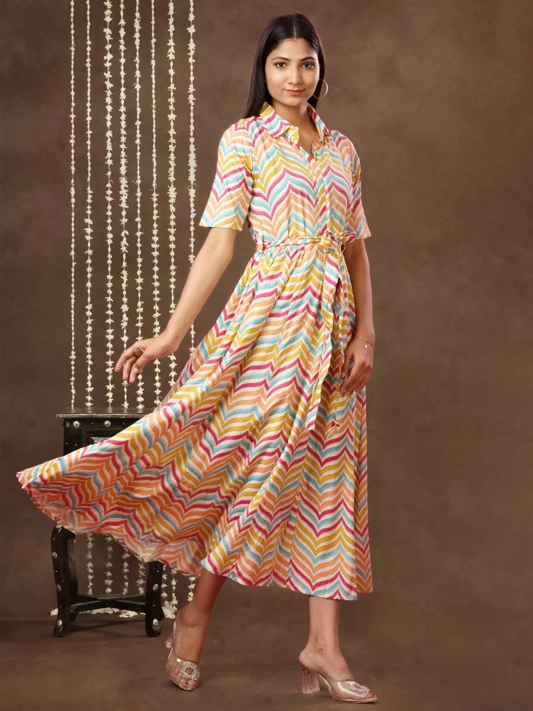 Sunset Chevron Miidi Dress