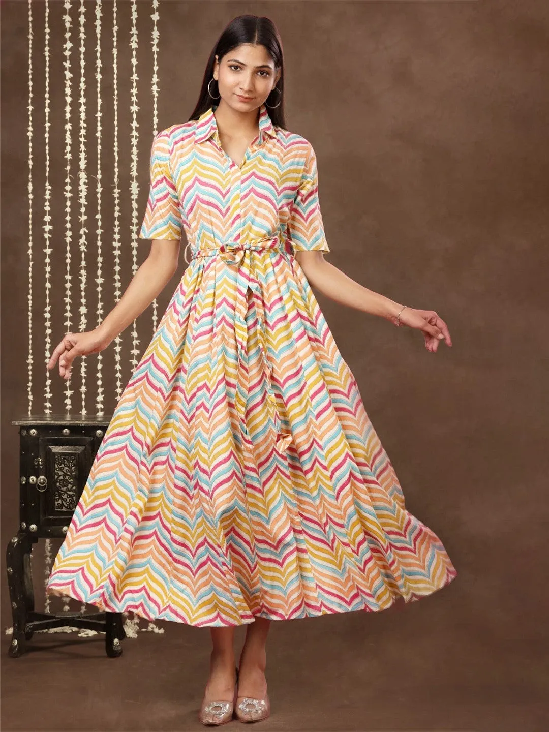 Sunset Chevron Miidi Dress