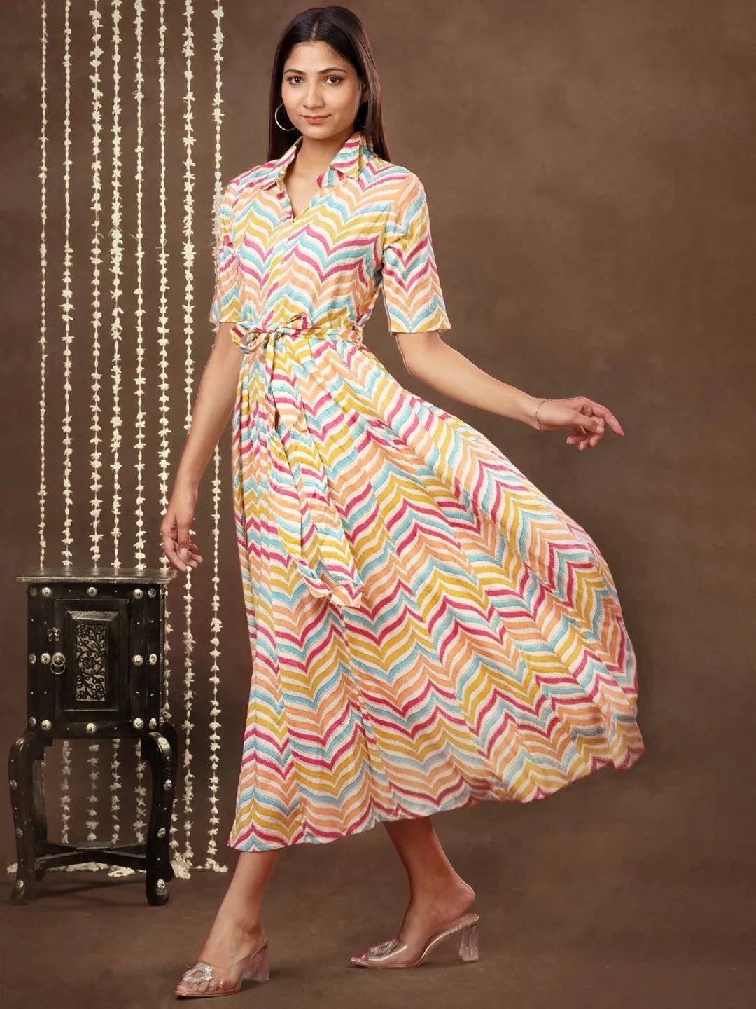 Sunset Chevron Miidi Dress