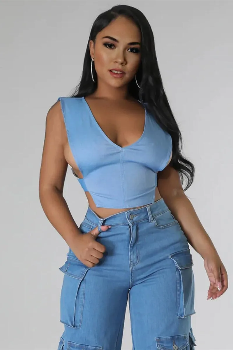 TC282 Denim Vest Crop Top