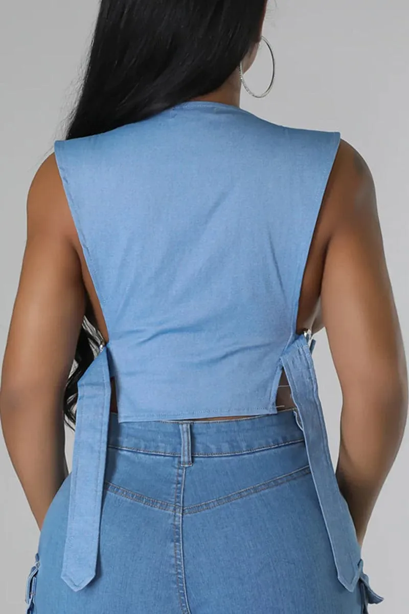 TC282 Denim Vest Crop Top