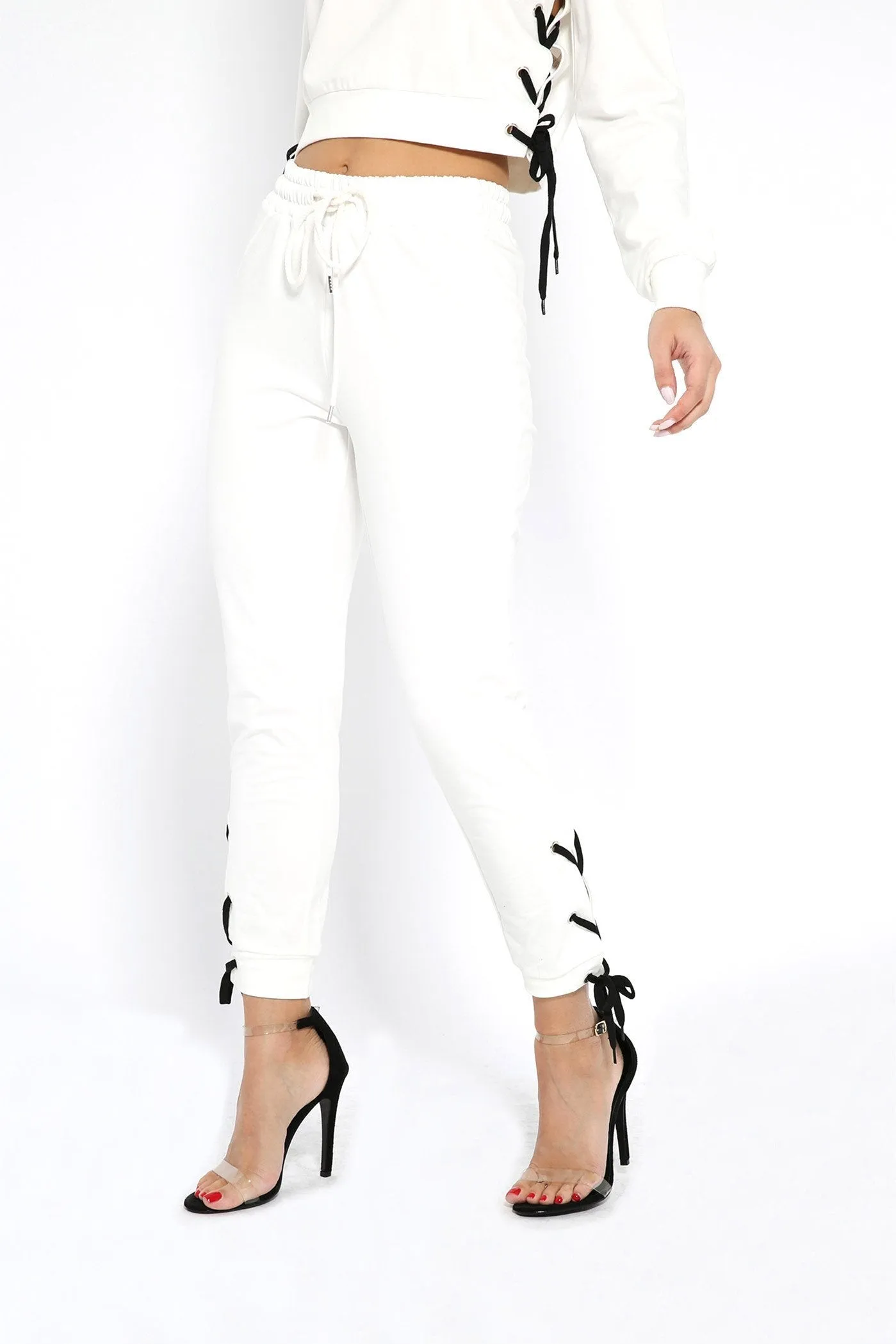 White Lace Up Joggers
