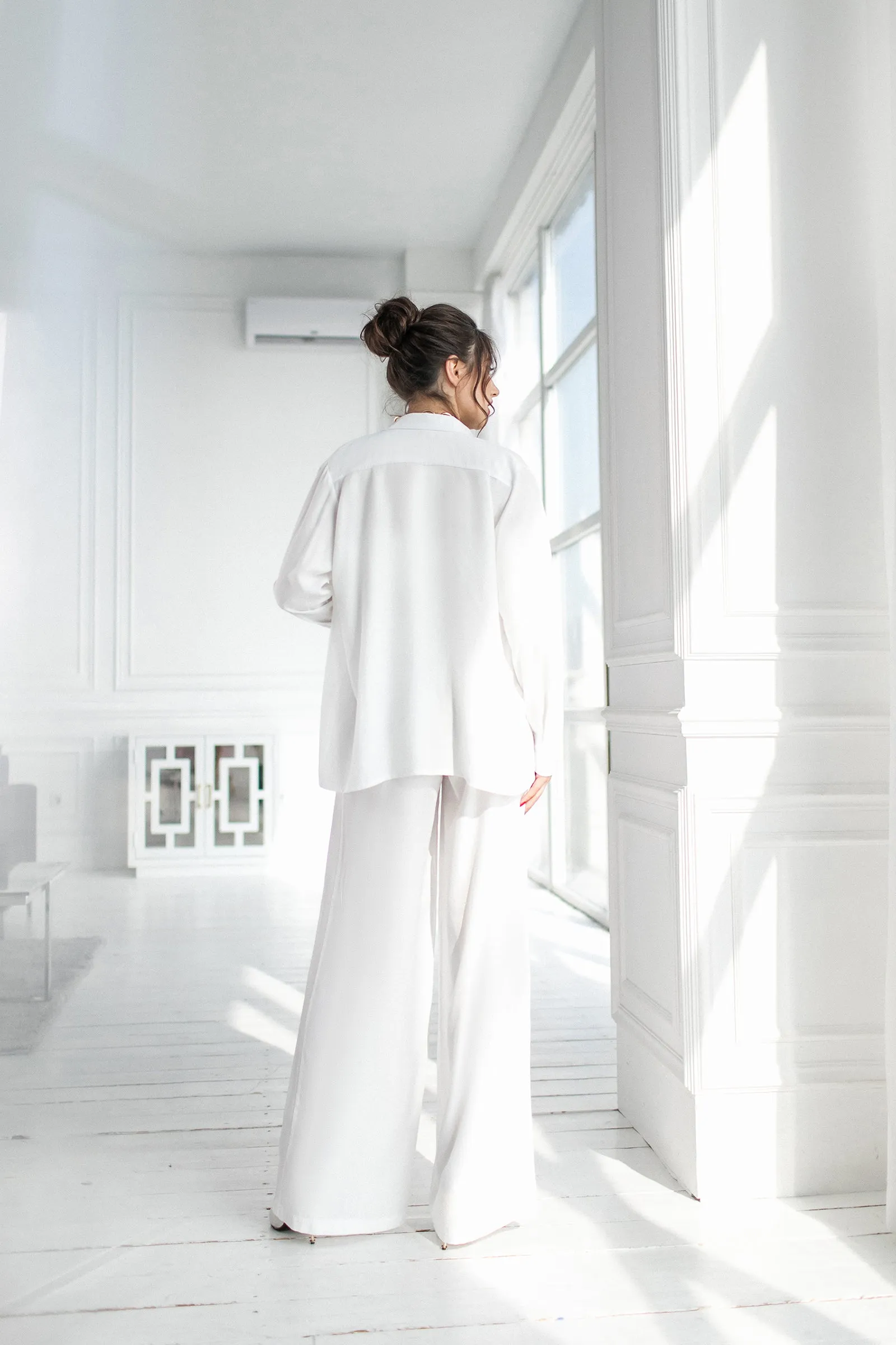 White Shirt & High Waist Pants 2-Piece Set