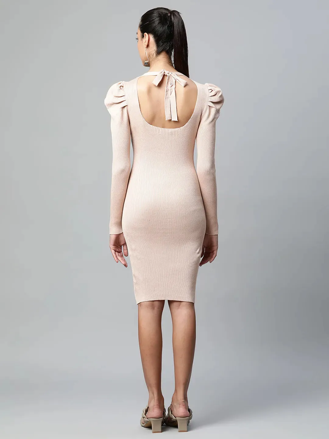 Women Peach With Golden Chain Viscose Bodycon Dress