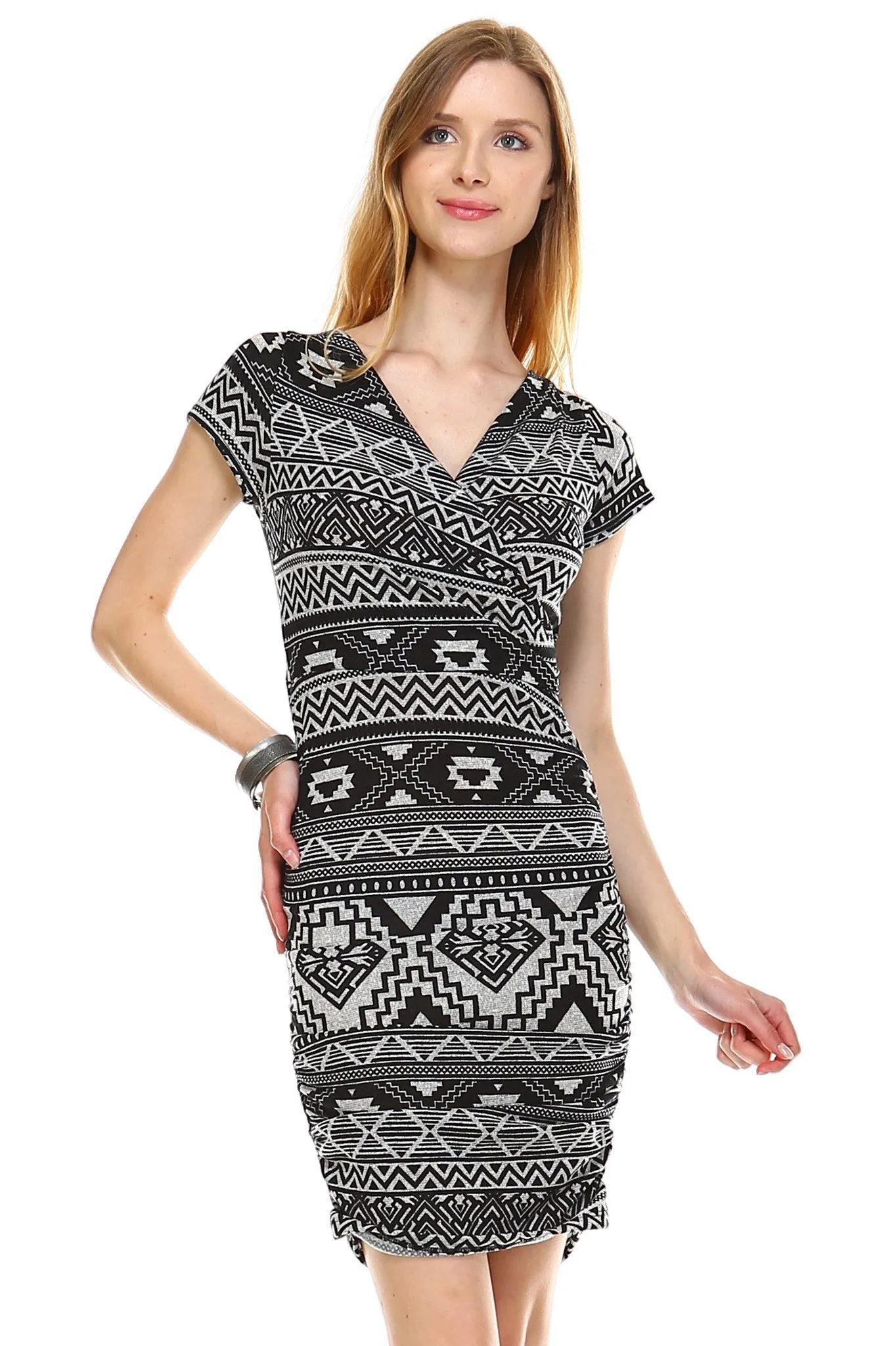 Women's Printed V-neck Bodycon Dress
