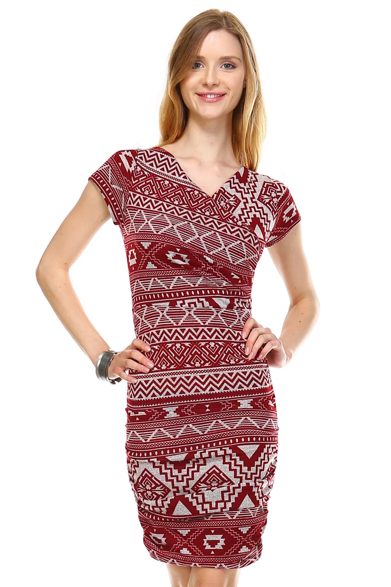 Women's Printed V-neck Bodycon Dress